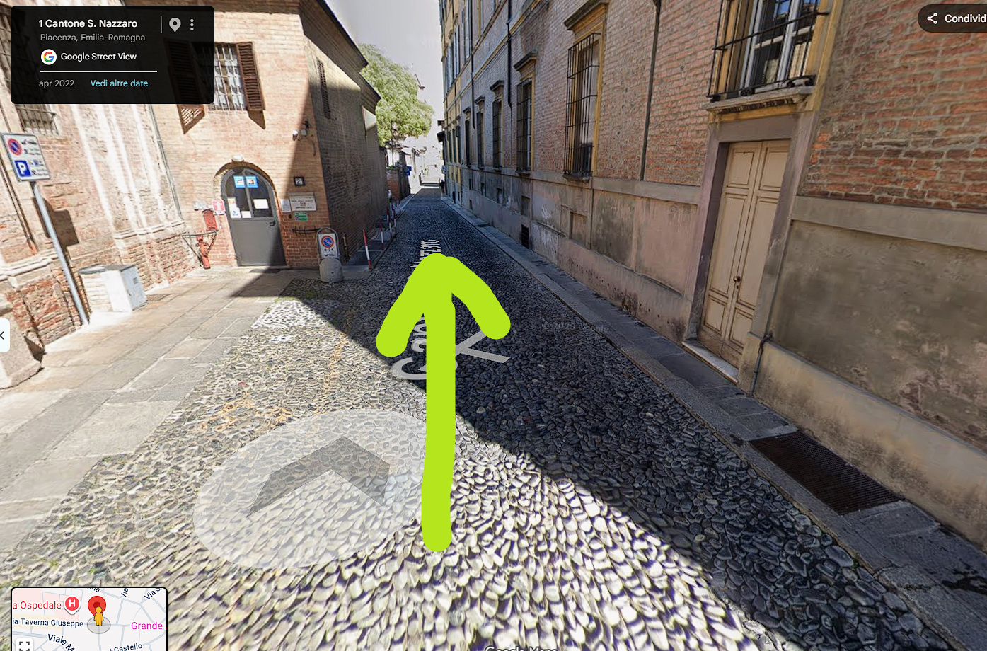 Continue straight for ~60 m along the alley